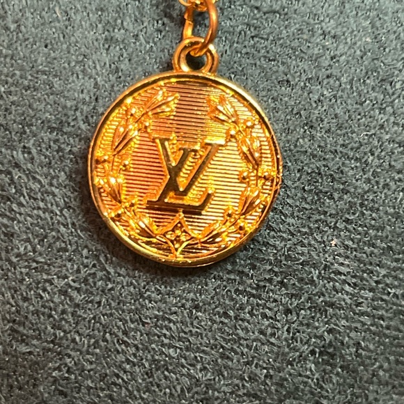 Gold Clover and L &V Upcycled Pendant Necklace Set - Picture 3 of 7